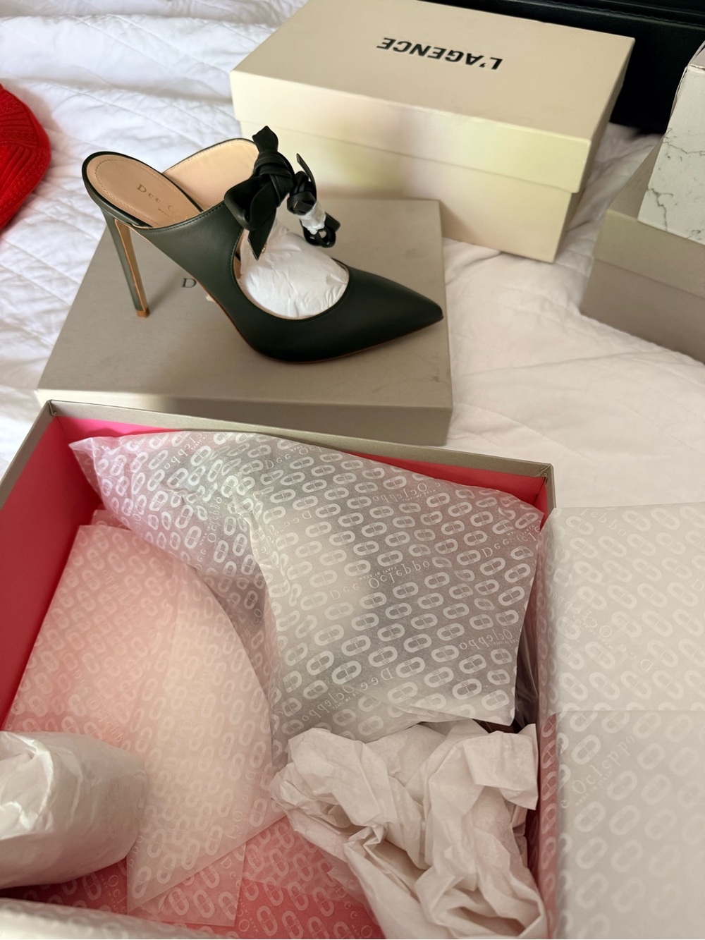 Pointed Dark Green Slip-On Stiletto Mule with Knot Detail